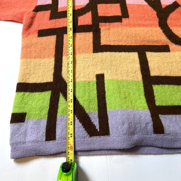 Benetton Vintage Shetland Wool Rare Colorblock Logo Double Knit Sweater size M - Picture 8 of 15